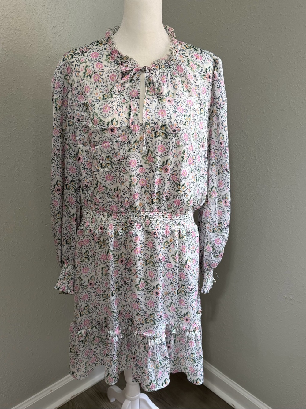 CeCe White Dress with Pink and Yellow Floral Trim